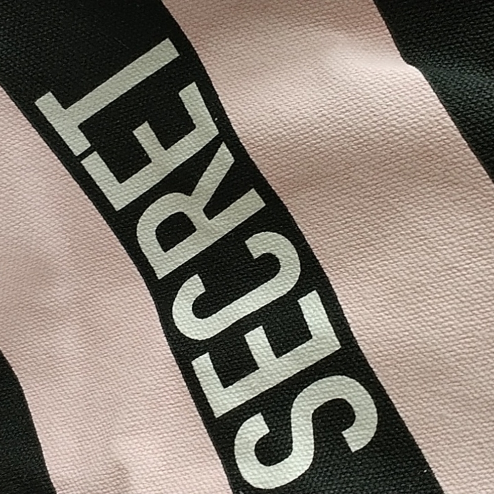 Victoria's Secret V Striped Limited Edition Pink/Black Weekender Tote Bag - Picture 5 of 11